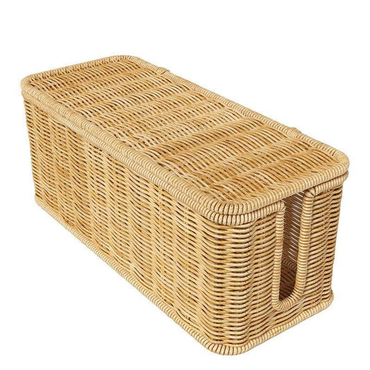 Desktop Cable Management Box with Cover Rattan Style Power Cord Organizer Case.