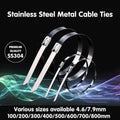 100x Stainless Steel Cable Ties SS304 Marine Grade Zip Strap Locking Wrap 100-800mm - 7.9*250mm