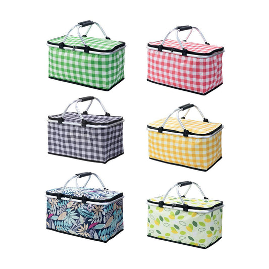 Foldable Picnic Basket Outdoor Camping Carrying Basket Portable Food Storage - Greenery.