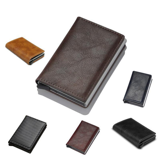 RFID Blocking Leather Card Wallet with Money Clip for Men Credit Holder - Dark Red