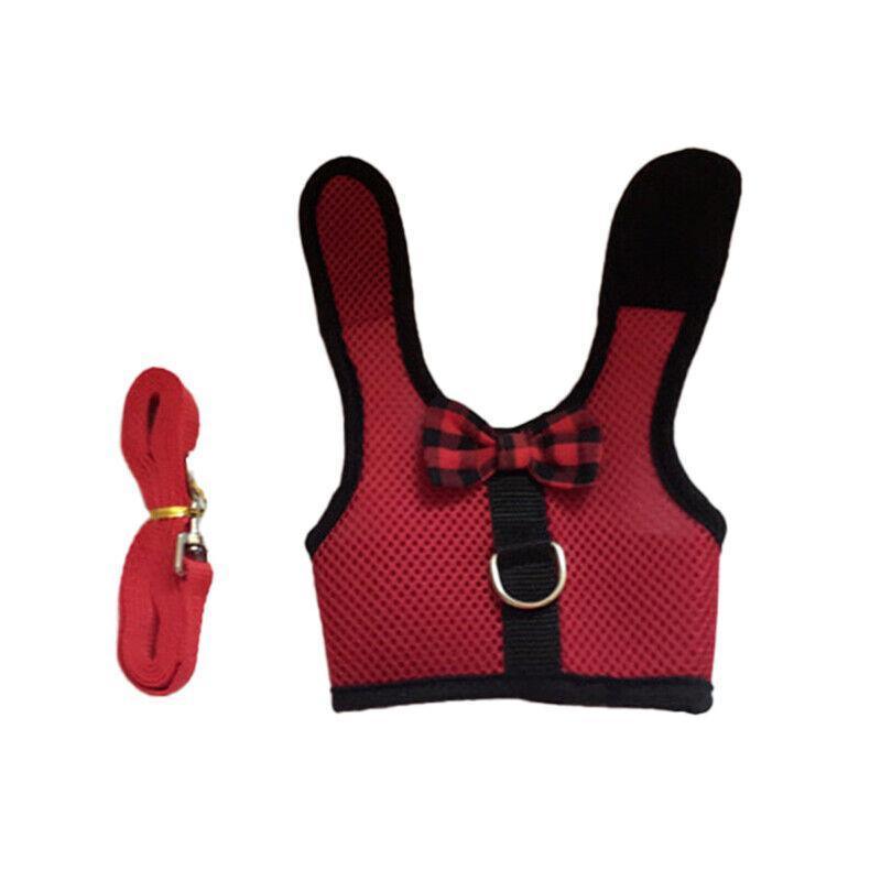 Rabbit Vest Harness Leash Lead Small Animal Pet Mesh Hamster Bunny Traction Rope M - Red