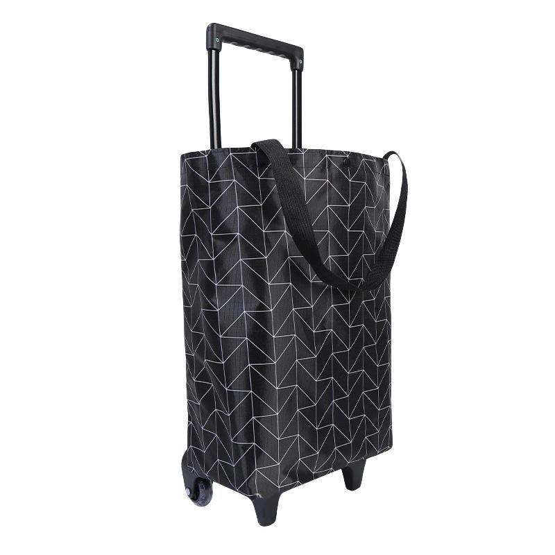 Lightweight Folding Shopping Cart Trolley with Wheels Retractable Tote Bag - White-Big