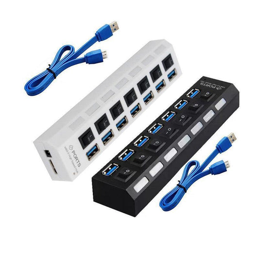 7 Port Usb 3.0 High Speed Extension Hub Splitter Extender For Pc Laptop Macbook - White.