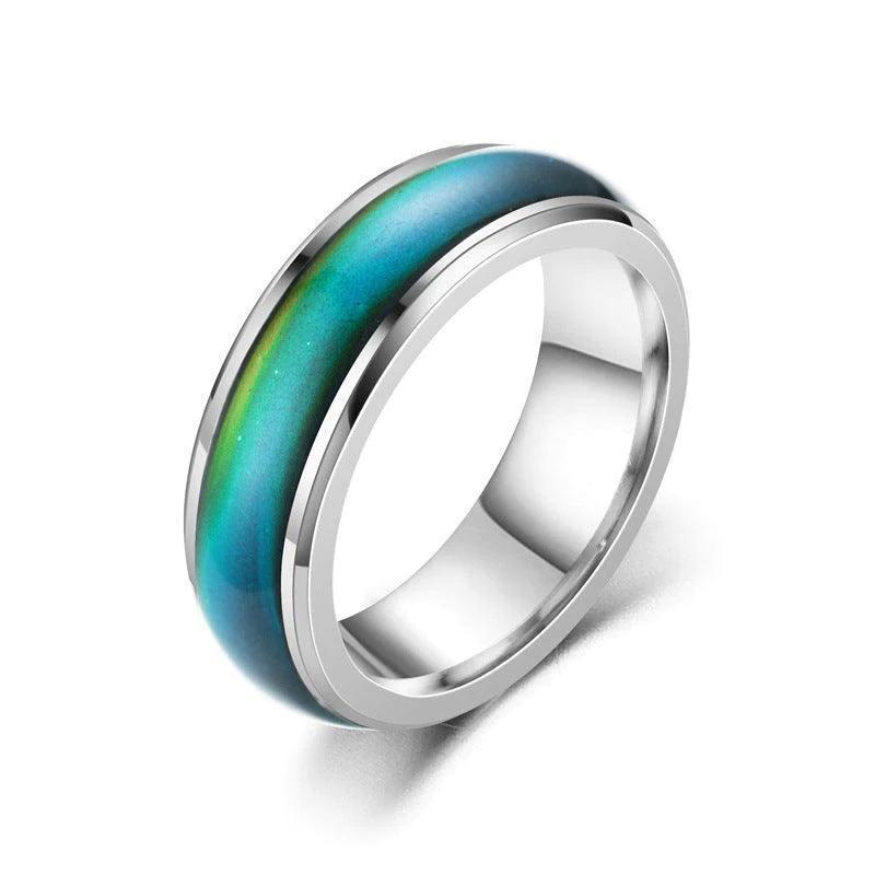 Mood Colour Changing Ring Temperature Sensitive Stainless Steel US Size 8 - Black