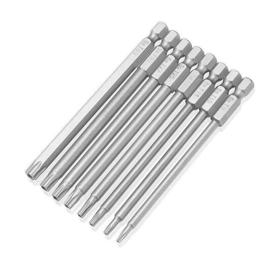 8PCS T8 to T40 Torx Screwdriver Bit Set 100mm S2 Steel Hex Tip Head.