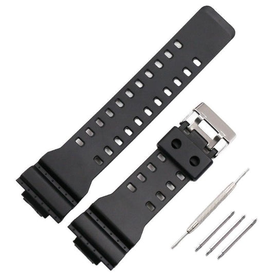 16mm TPU Watch Strap Compatible with G Series GA100 G8900 GW8900 with Tool Pins - Black