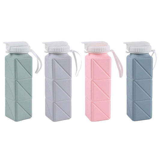 620ml Silicone Folding Water Bottle Food Grade Outdoor Sports Kettle High Temp - Pink.
