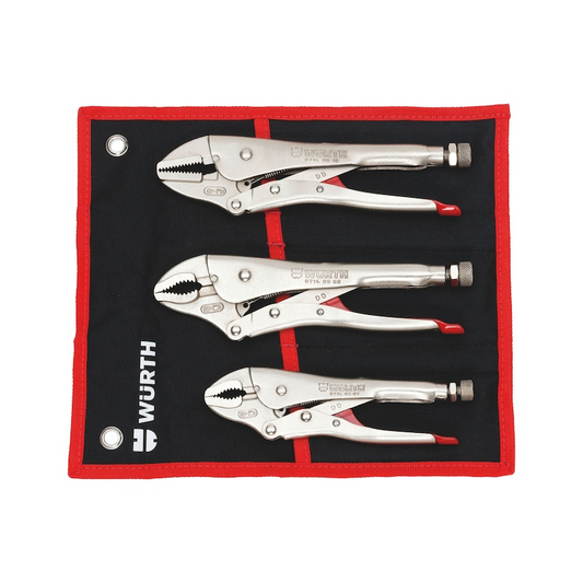 Wurth Locking Pliers Set 3 Piece Nickel Coated with Tool Roll Adjustable Clamp Wrench.