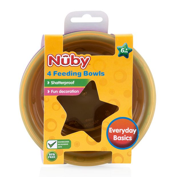 Nuby Value Feeding Bowls Multicolor (Pack of 4) - 6 Months +.
