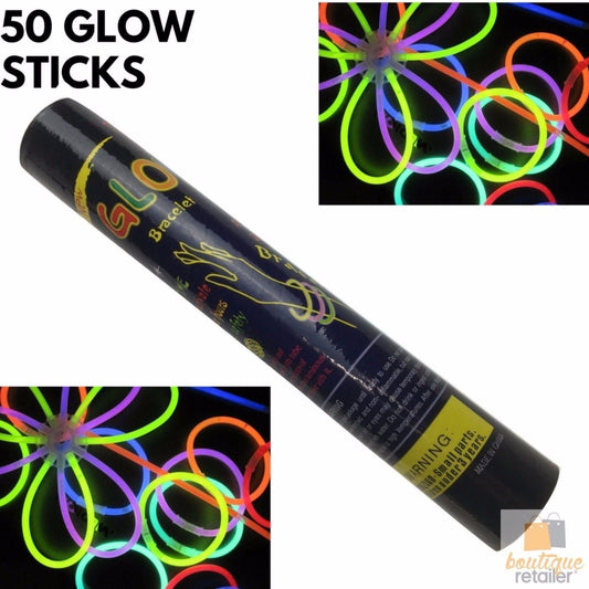 50 GLOW STICKS Party Light Glow In The Dark Rave NECKLACE Disco Bulk.