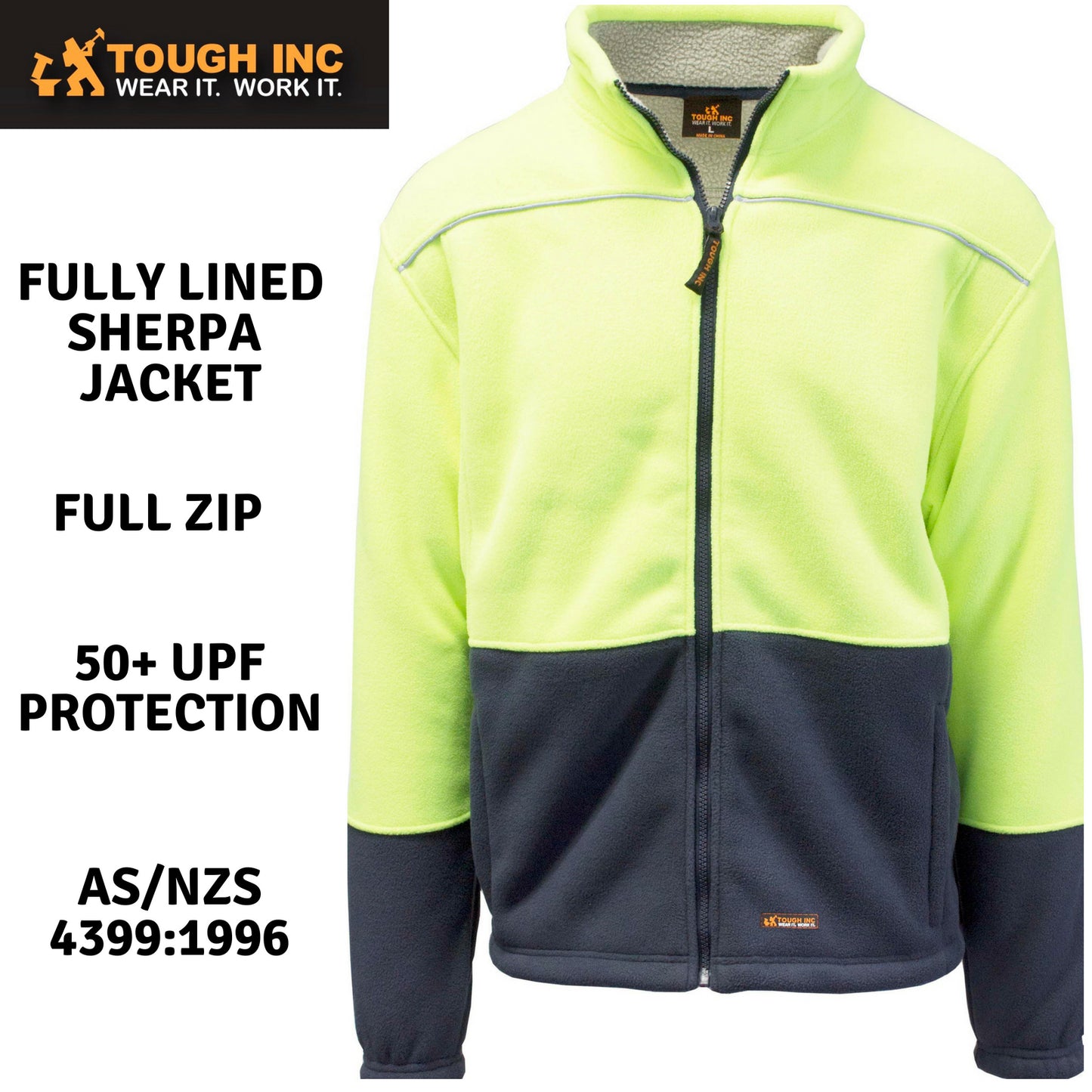 HI VIS Polar Fleece Sherpa Jacket Full Zip Thick Lined Winter Safety Jumper - Yellow - XXL