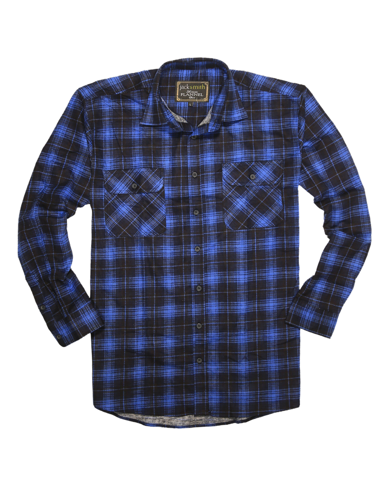 Mens 100% Cotton Flannelette Shirt Long Sleeve Check Authentic Flannel - Blue - 4XL