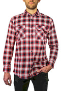 Mens 100% Cotton Flannelette Shirt Long Sleeve Check Authentic Flannel - Red/Navy - XL