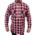 Mens Flannelette Long Sleeve Pullover Shirt 100% Cotton Flannel - Half Placket - Red/Navy - 7XL