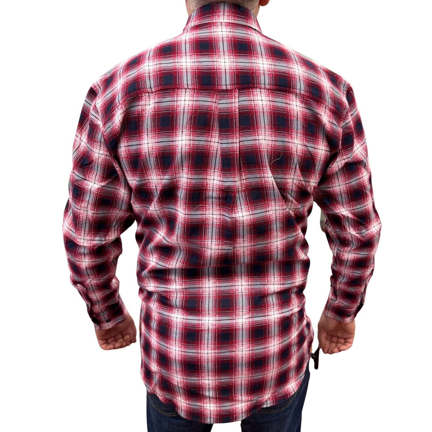 Mens Flannelette Long Sleeve Pullover Shirt 100% Cotton Flannel - Half Placket - Red/Navy - 7XL