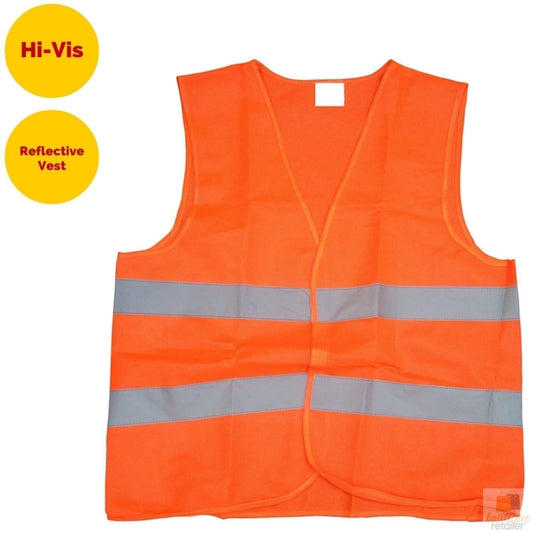 Hi Vis Safety VEST Reflective Tape Workwear Orange ONE SIZE Night & Day Use.