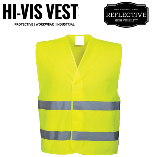 Hi Vis Safety VEST Reflective Tape Workwear Yellow ONE SIZE Night & Day Use.