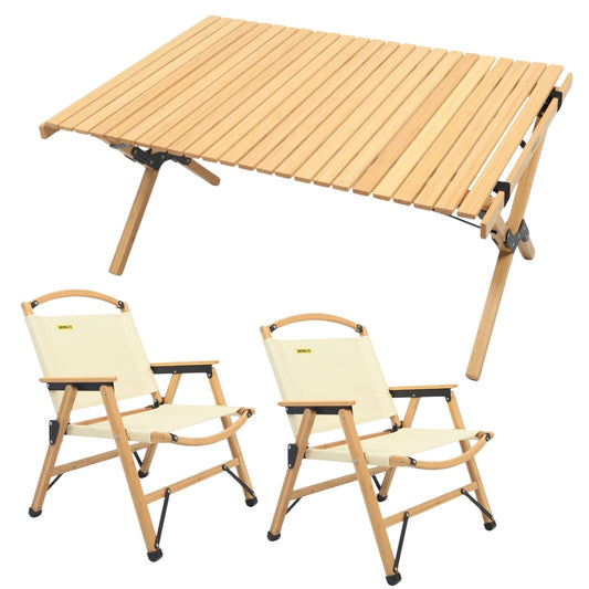 2 Chairs & 1 Table Set Bamboo Camping Folding Portable Outdoor Picnic Travel BBQ.