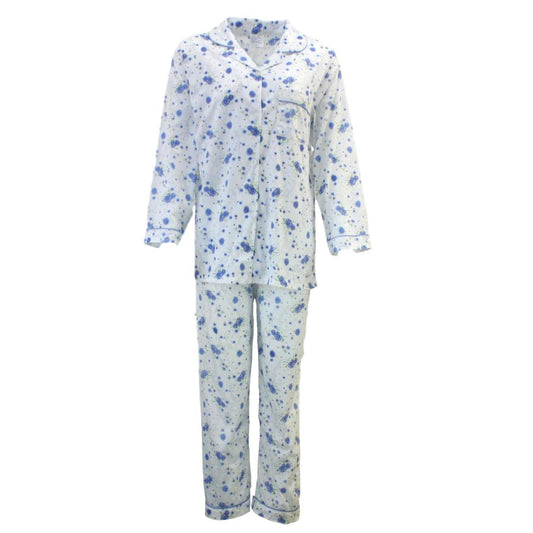Womens PYJAMAS PJs Set Pajamas Ladies Cotton PJ Womens Long Sleeve Sleepwear - Blue - 14