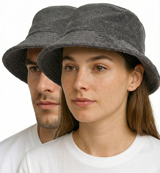 Stingy Brim Terry Towelling Bucket Hat Daggy Fishing Camping Lad Cap 100% COTTON - Grey - L/XL