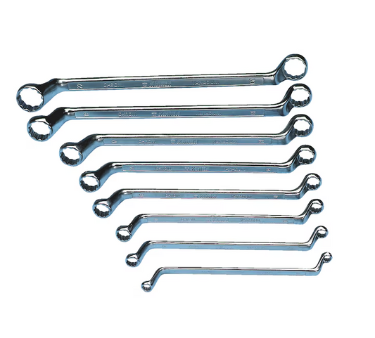 Wurth Double-End Box Wrench Set, Deep Offset â 8 Piece Metric, POWERDRIV Bi-Hex, Chrome Vanadium Steel.
