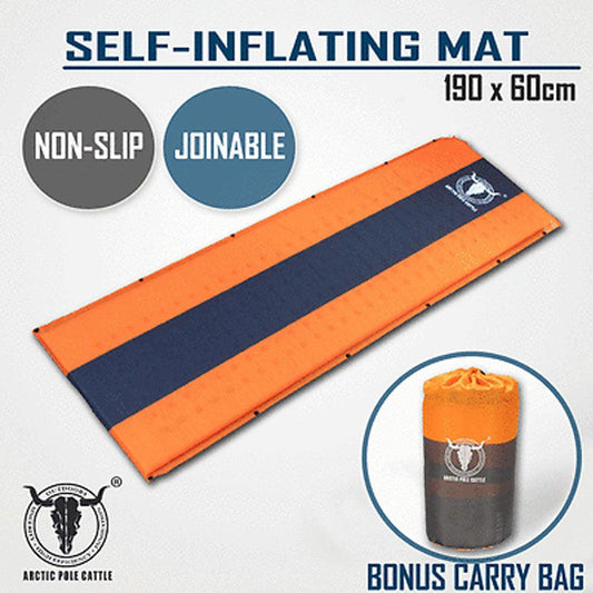 Self Inflating Mattress Sleeping Mat Air Bed Camping Camp Hiking Joinable Single - orange.