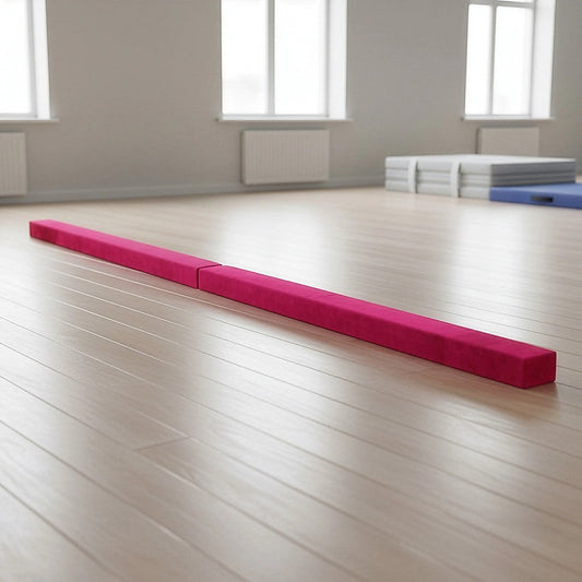 2.2m Gymnastics Folding Balance Beam Pink Synthetic Suede.