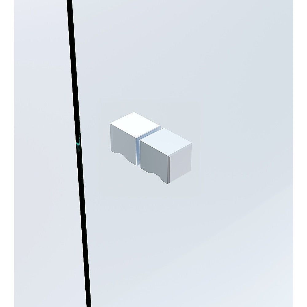 120x120cm Corner Frameless Shower Screen – White Wall Channel with Brass Hinges & Square Knob Handle