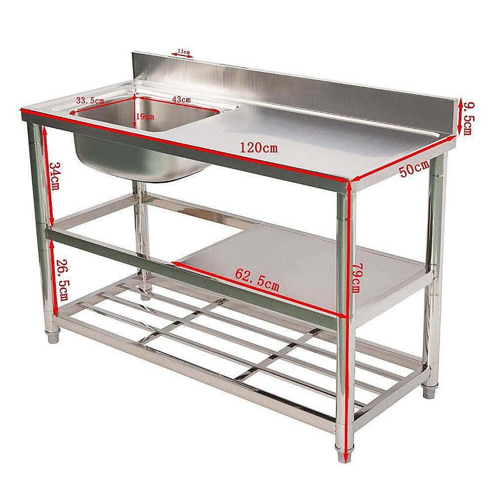 Freestanding Stainless Steel Kitchen Sink 120x50x79cm â Commercial Utility Wash Basin.