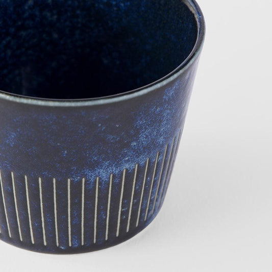 Soba Cup 175ml Ridged Indigo Blue Glaze.