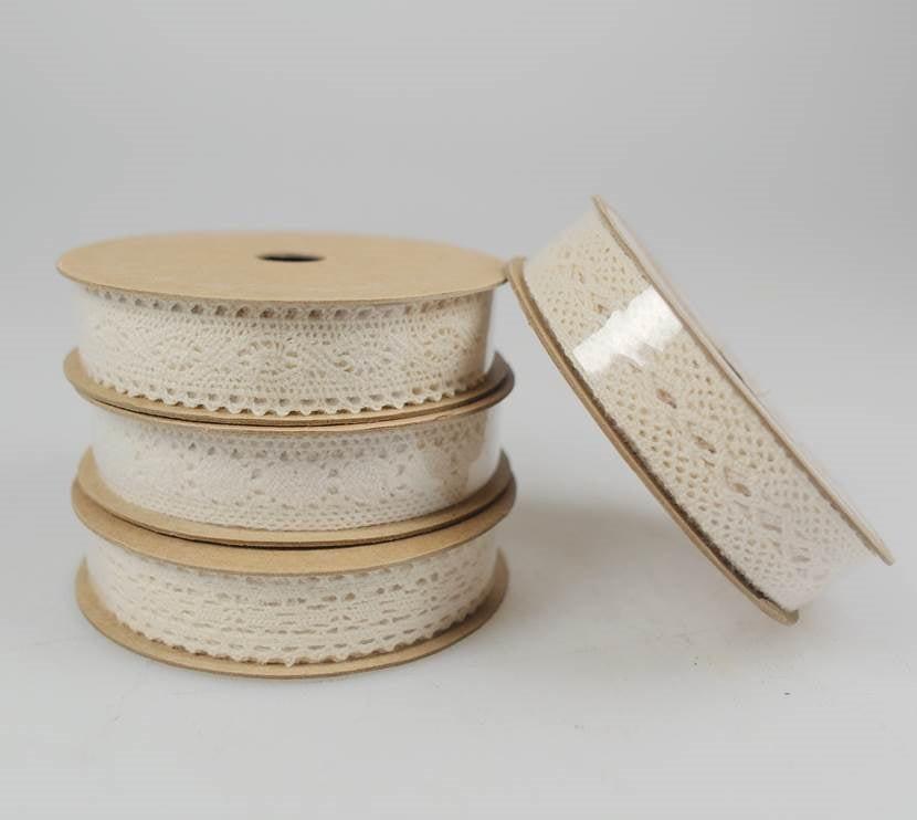 bulk 72 3m Cotton Lace Ribbon 16mm w Assort Display Box.