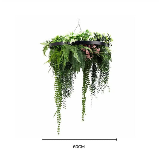 Black Artificial Hanging Green Wall Disc 60cm UV Resistant.