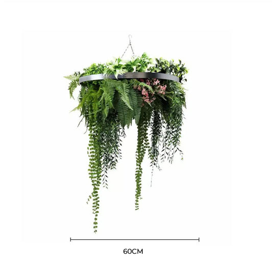 Silver Artificial Hanging Green Wall Disc 60cm UV Resistant.