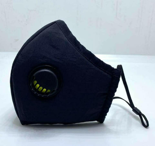 Adult Face Mask Black Reusable Adjustable w Breathing Valve 3Ply.