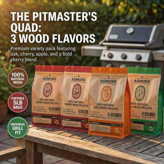 ASMOKE 4-Piece Premium Wood Pellet Variety Pack - Apple, Oak & 2x Cherry (4 x 2.27kg Bags)