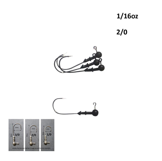 Vike 1/16 oz Round Jig Head with a Size 2/0 Hook Tungsten, 4 pack.