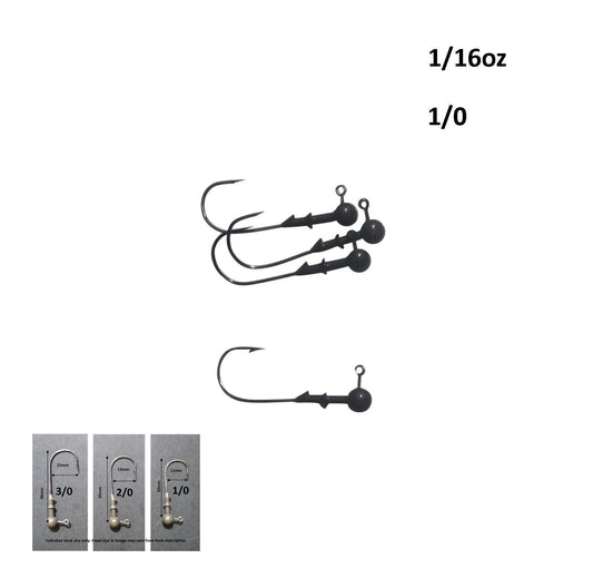 Vike 3/16 oz Round Jig Head with a Size 1/0 Hook Tungsten, 3 pack.