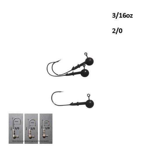 Vike 3/16 oz Round Jig Head with a Size 2/0 Hook Tungsten, 3 pack.