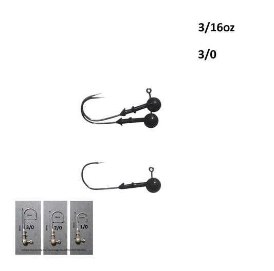 Vike 3/16 oz Round Jig Head with a Size 3/0 Hook Tungsten, 3 pack.