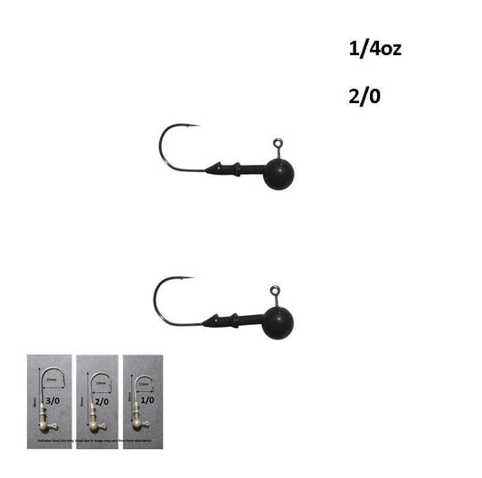 Vike 1/4 oz Round Jig Head with a Size 2/0 Hook Tungsten, 2 pack.