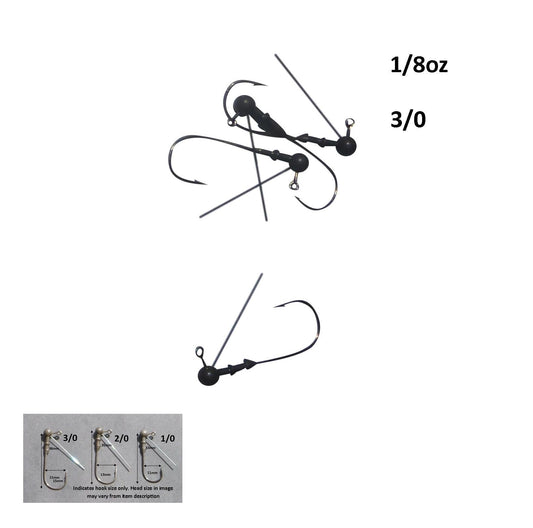 Vike 1/8 oz Weedless Round Jig Head with a Size 3/0 Hook Tungsten, 3 pack.