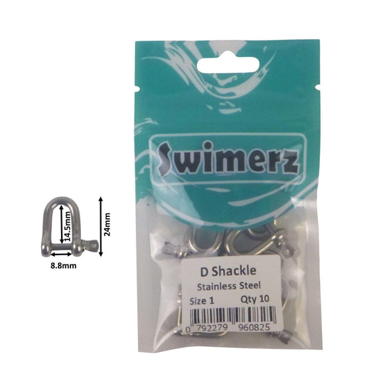 Swimerz Stainless Steel D Shackles, Size 1, 10 pack.