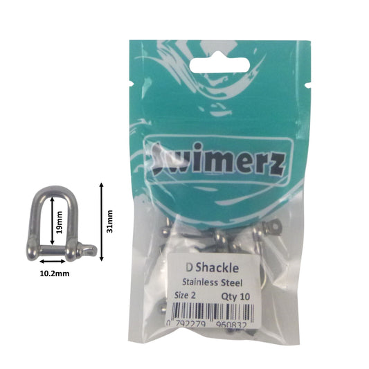 Swimerz Stainless Steel D Shackles, Size 2, 10 pack.