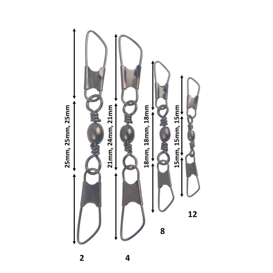 Swimerz Double Snap Barrel Swivels, Size 4, 12 pack.