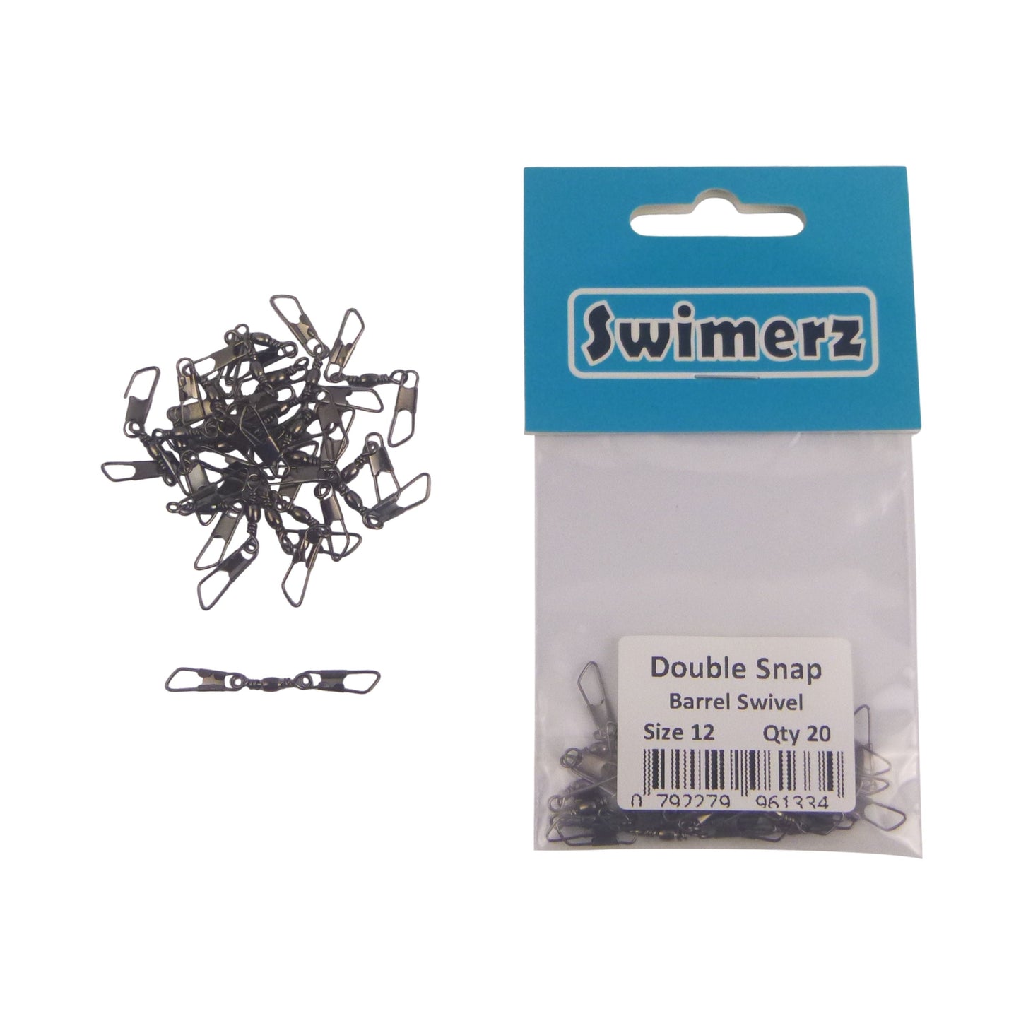 Swimerz Double Snap Barrel Swivels, Size 12, 20 pack.