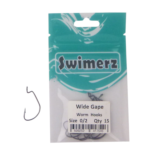 Swimerz 0/2 Wide Gape Worm Hook 15 Pack.