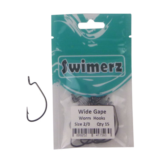 Swimerz 2/0 Wide Gape Worm Hook 15 Pack.