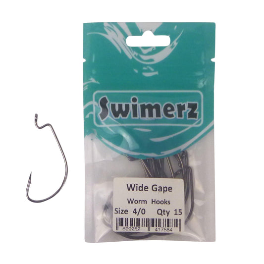 Swimerz 4/0 Wide Gape Worm Hook 15 Pack.