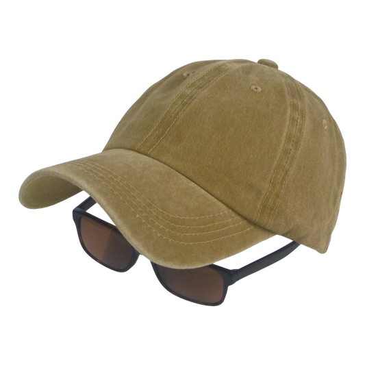 BSTC 6-Panel Baseball Cap, Distressed Cotton, Tan.