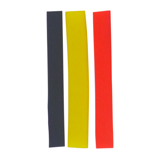 Swimerz Assist Hook Sleeves, 8/10mm Shrink Tube, Black, Yellow & Red, 100mm. Qty 30..